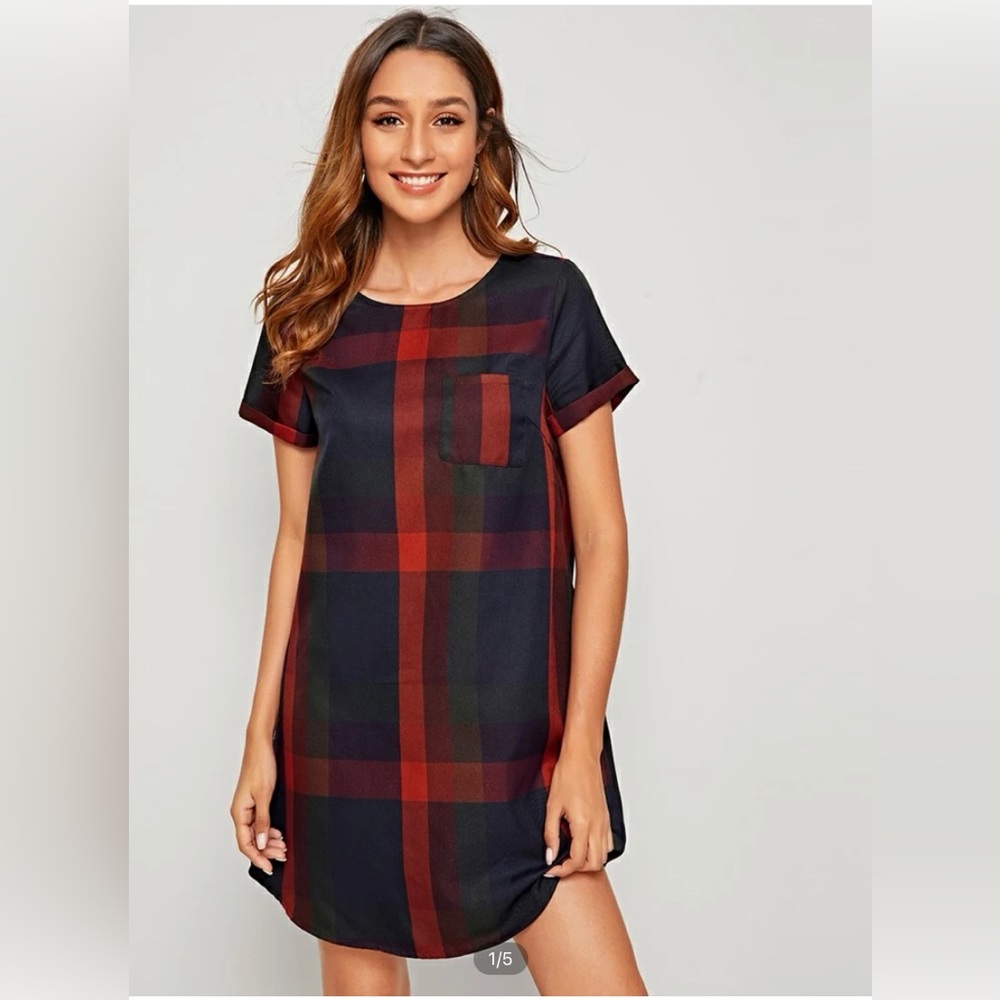SheIn Plaid Curved Hem Dress